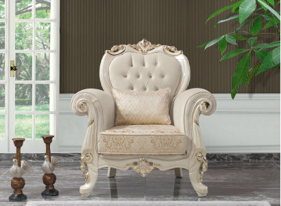 Single Seater Armchair Wing Chair Seater Fabric Beige Polyester Wood Baroque